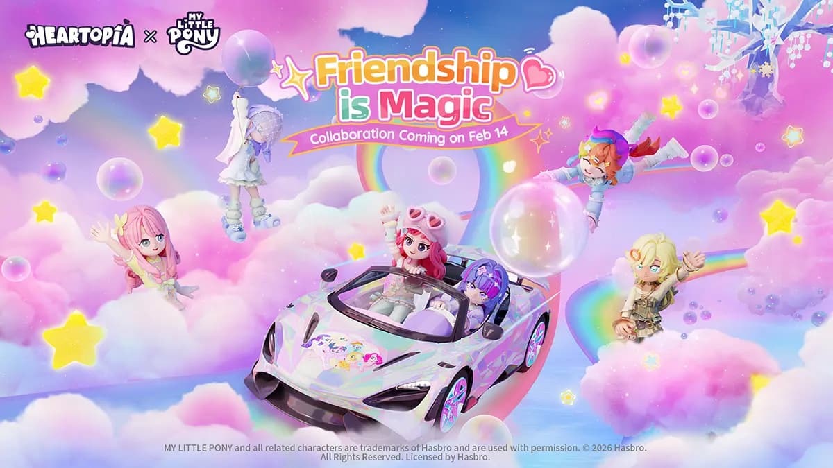 Arte principal do collab Heartopia x My Little Pony.