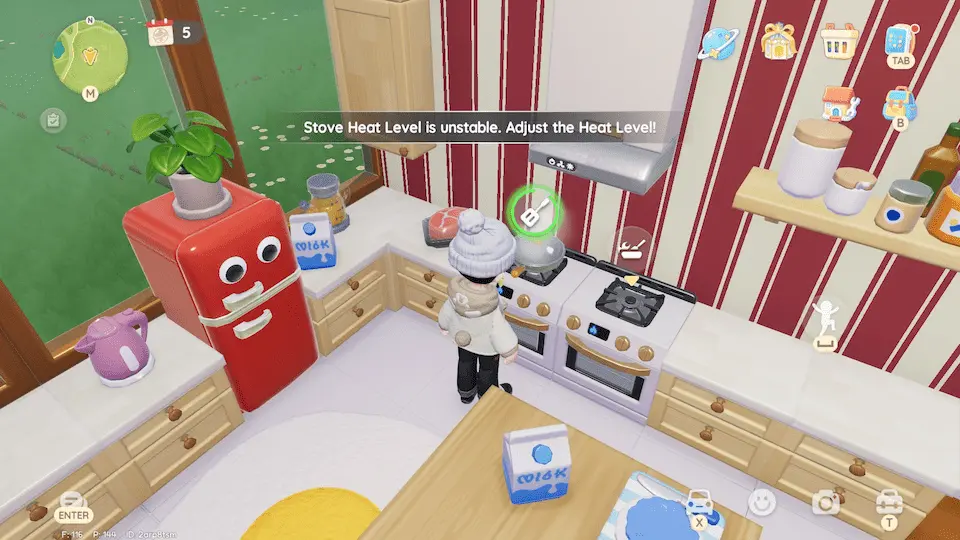 Cooking minigame timing prompt in Heartopia