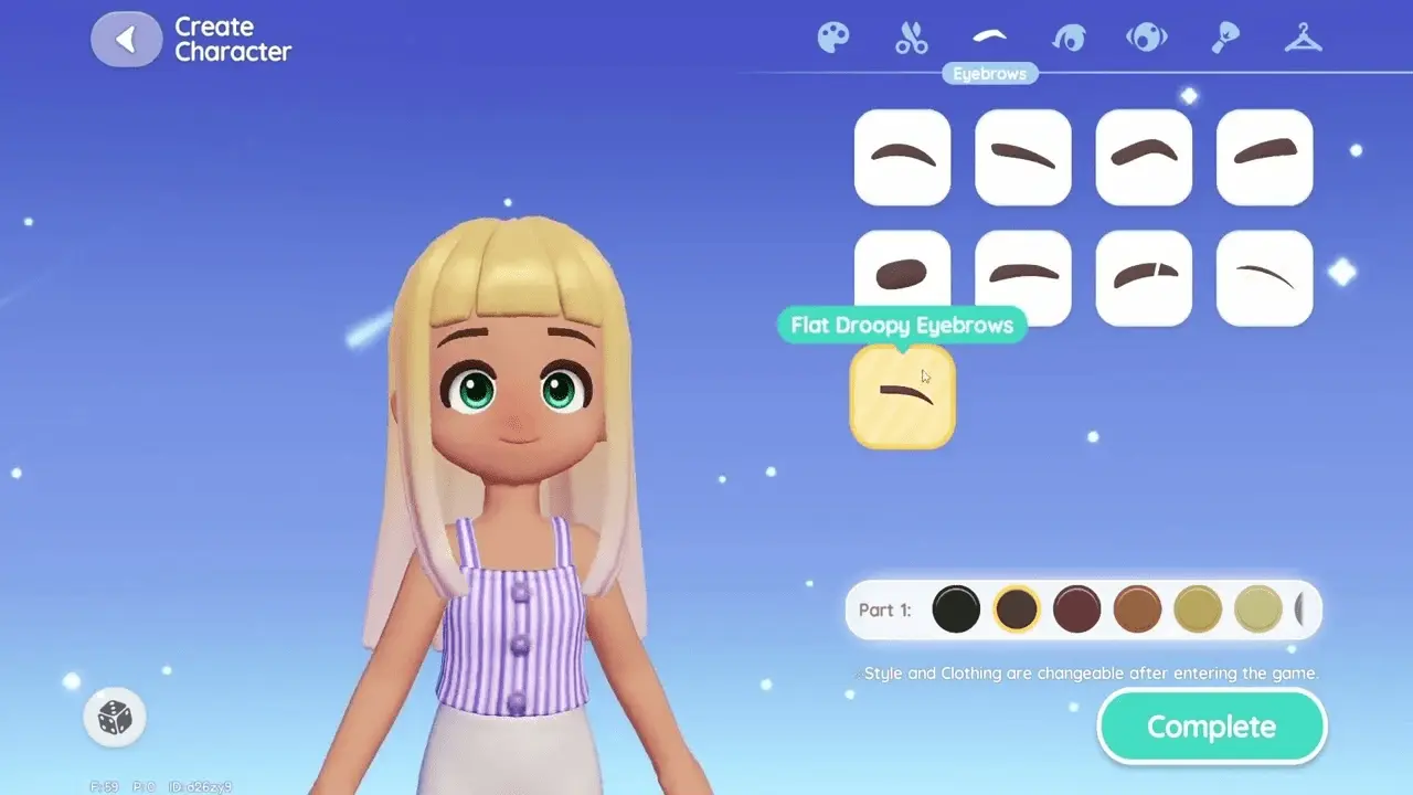 Character customization screen in Heartopia
