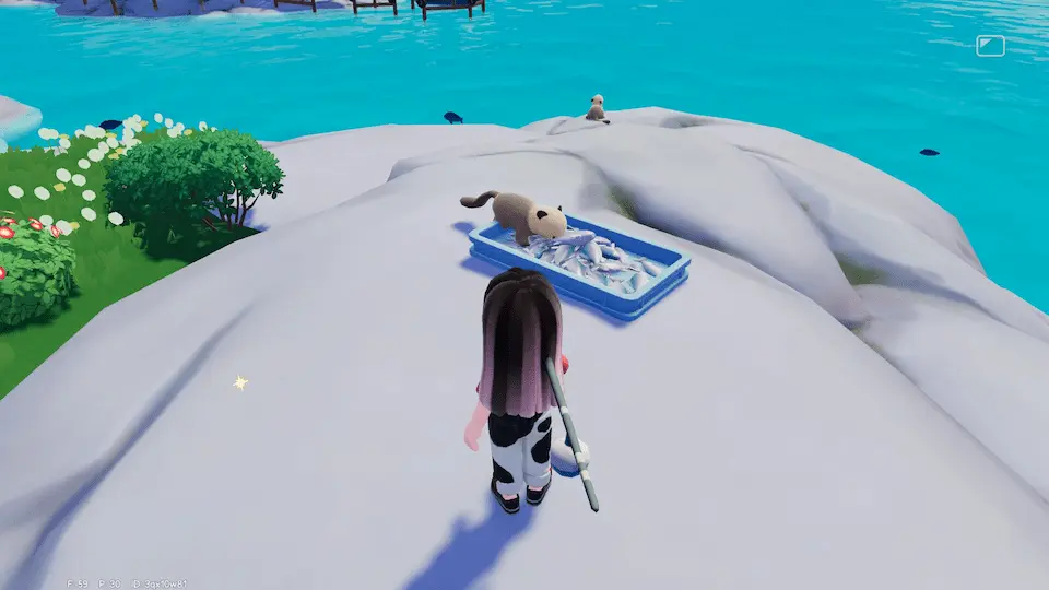 Feeding a wild animal at a trough in Heartopia.