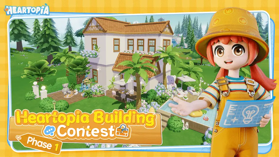 Official banner for Heartopia Building Contest — Phase 1: Winter Frost Home.